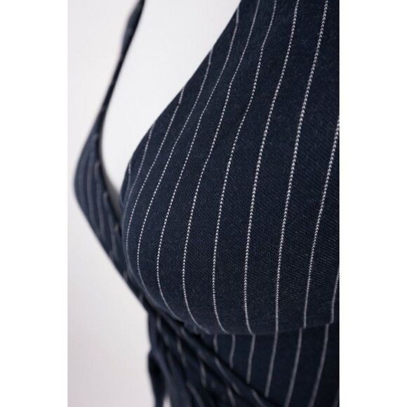 Bershka Women's Jumpsuit Small Navy Blue Striped Belted Wide Leg  NWT 8746/326 - Picture 3 of 7